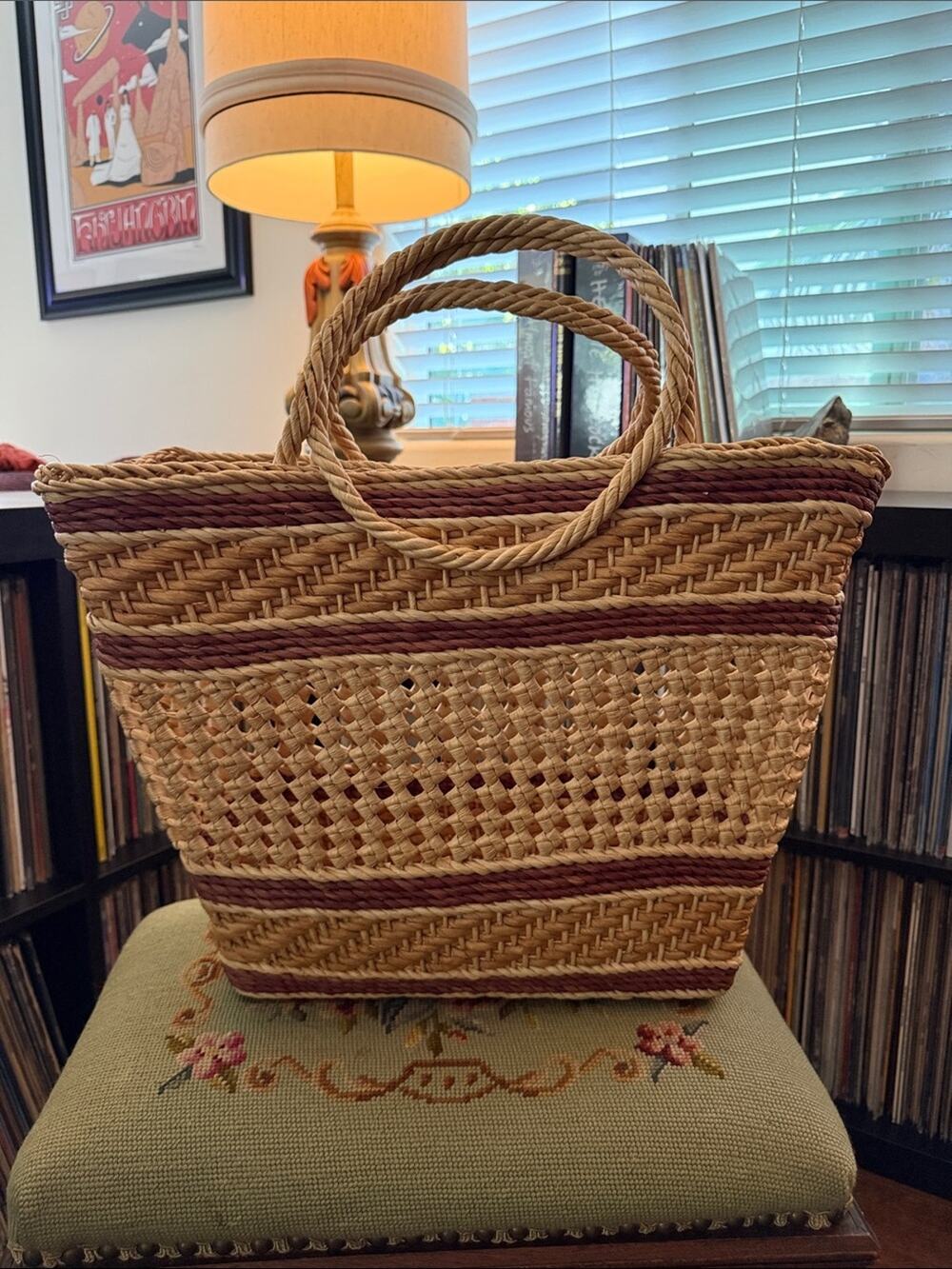 Vintage Large Natural Woven Rattan Wicker Top Handle Market Beach Resort Tote